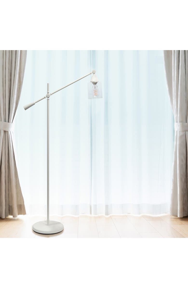 LALIA HOME Swing Arm Floor Lamp with Clear Glass Cylindrical Shade - White, Alternate, color, 