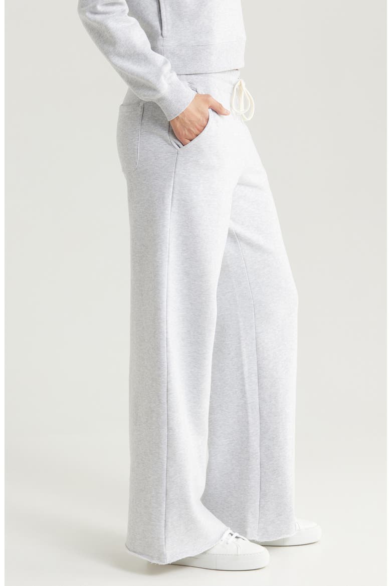 Cloud Nine Wide Leg Cotton Blend Fleece Drawstring Pants, Alternate, color, HEATHER GREY