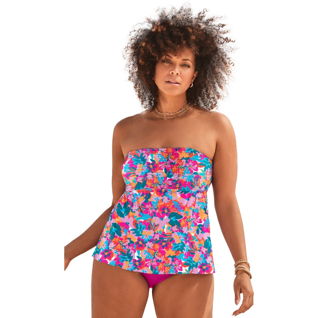 Swimsuits For All Smocked Bandeau Tankini Top In Multi
