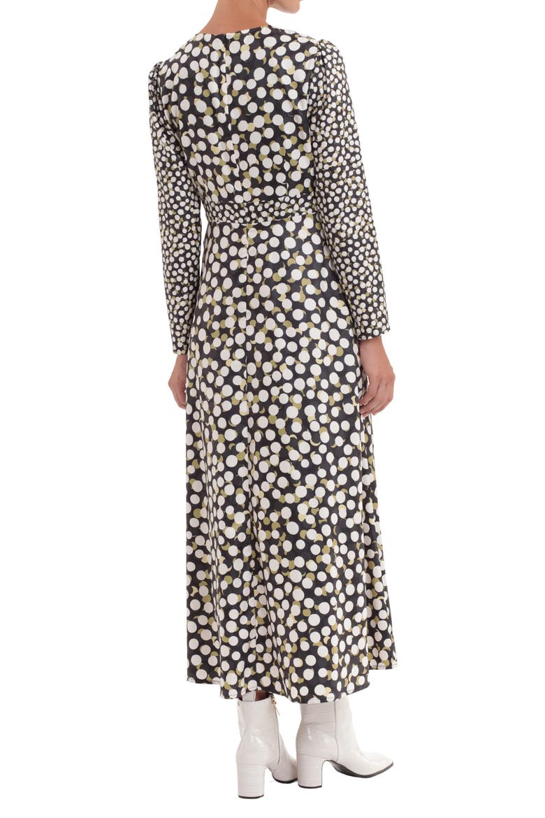 V-Neck Puff Sleeve Empire Waist Midi Dress, Alternate, color, BLACK/ GOLDEN OLIVE
