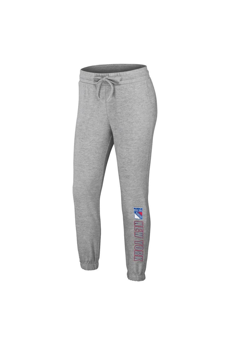 Women's WEAR by Erin Andrews Heather Gray New York Rangers Knit Long Sleeve Tri-Blend T-Shirt & Pants Sleep Set, Alternate, color, Heather Gray