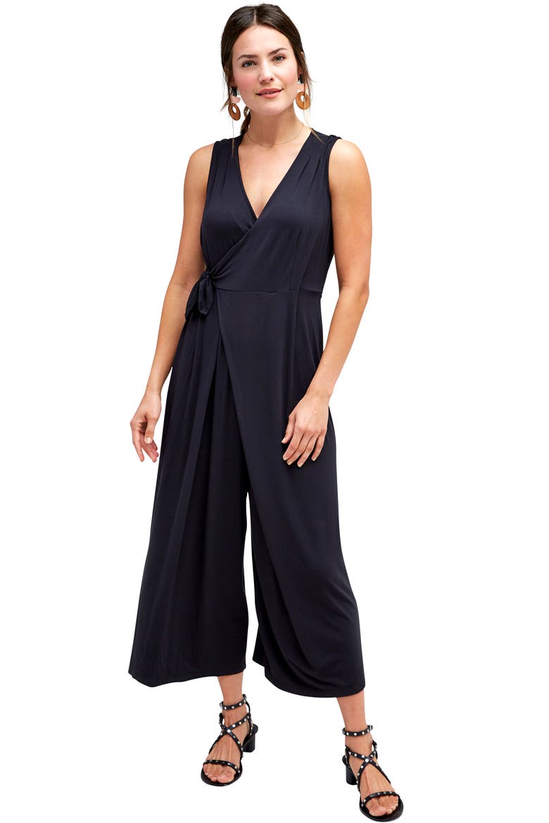Francesca Maternity & Nursing Cropped Jumpsuit, Alternate, color, BLACK