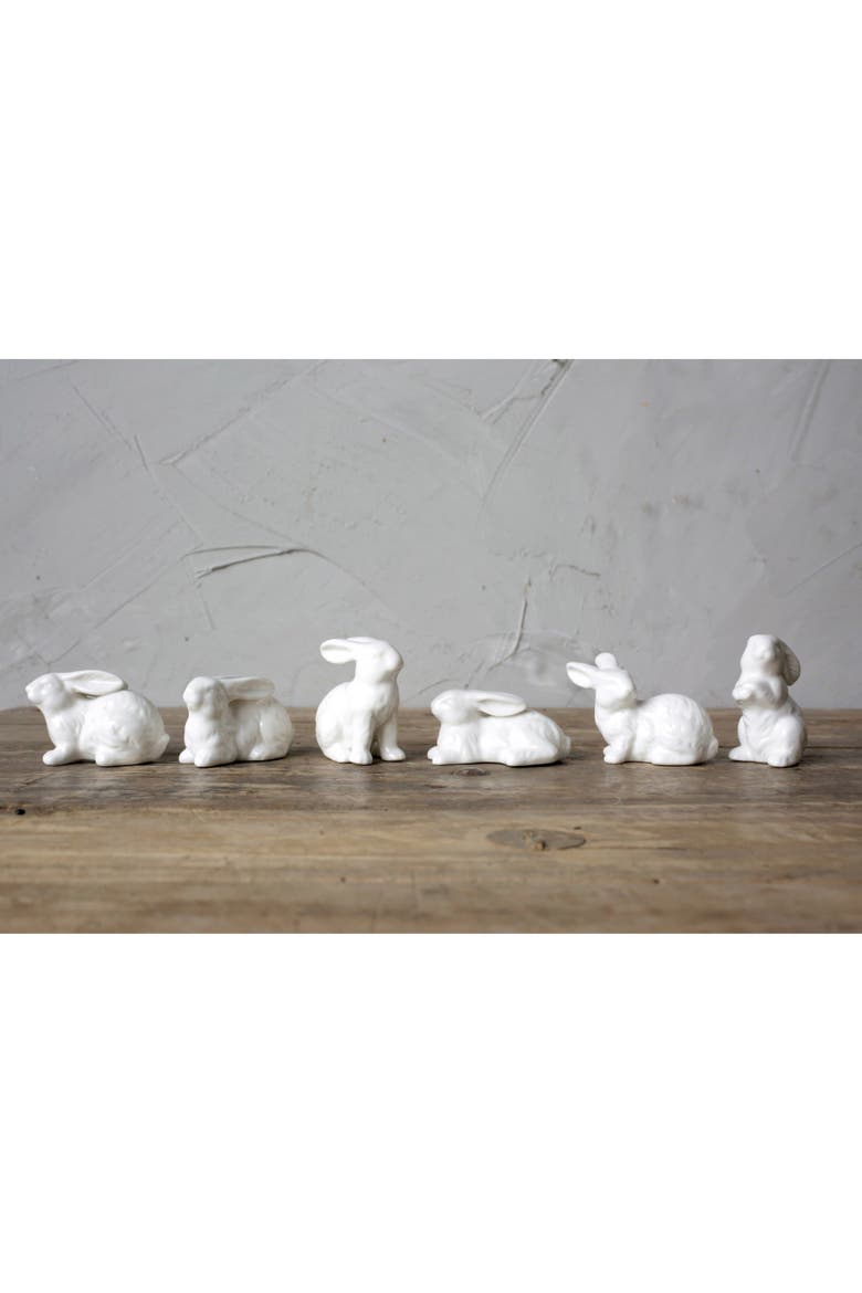 White Ceramic Bunnies, Set of 6, Alternate, color, White