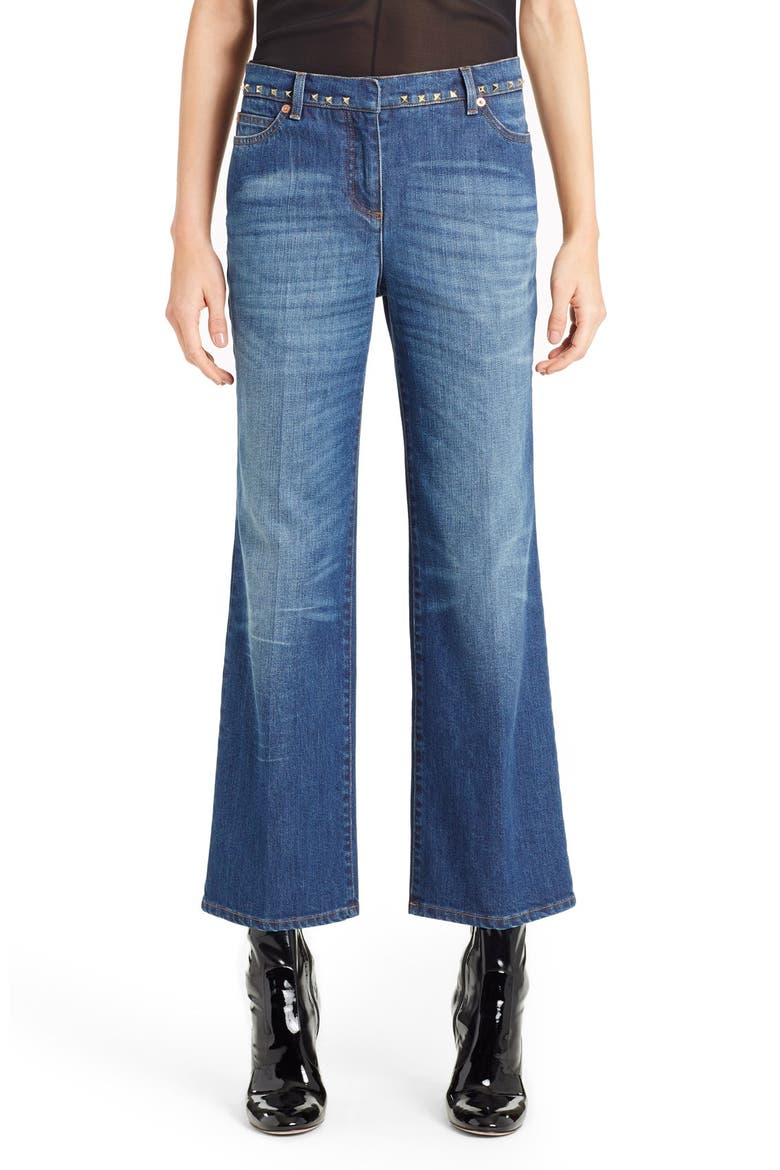 Studded Wide Leg Jeans, Main, color, MEDIUM BLUE