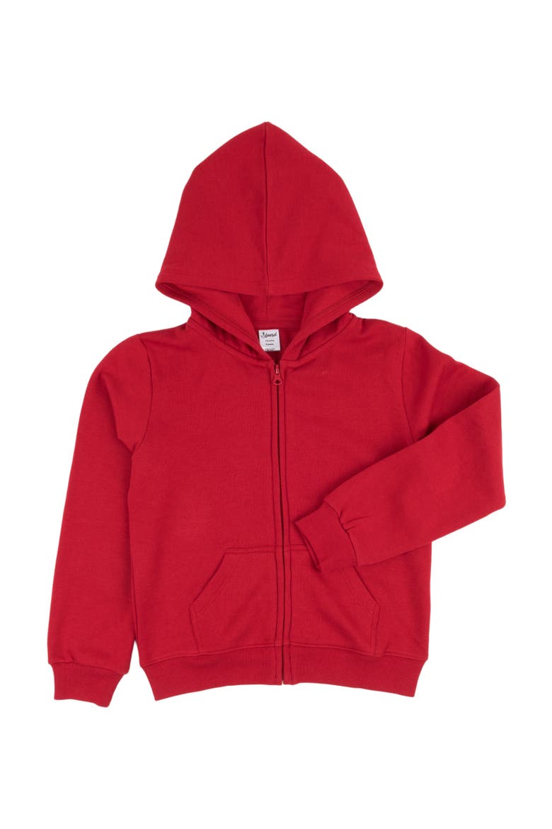 Kids Zip-Up Sweatshirt Hoodie, Cotton Blend, Solid Colors, Alternate, color, RED