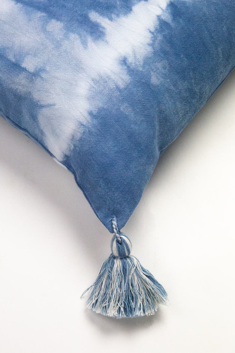 Striped Shibori Indigo Tassel Lumbar Pillow, Alternate, color, INDIGO BLUE