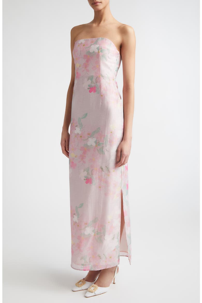 Elora Clematis Print Strapless Dress, Alternate, color, CLEMATIS MONTANA - PINK