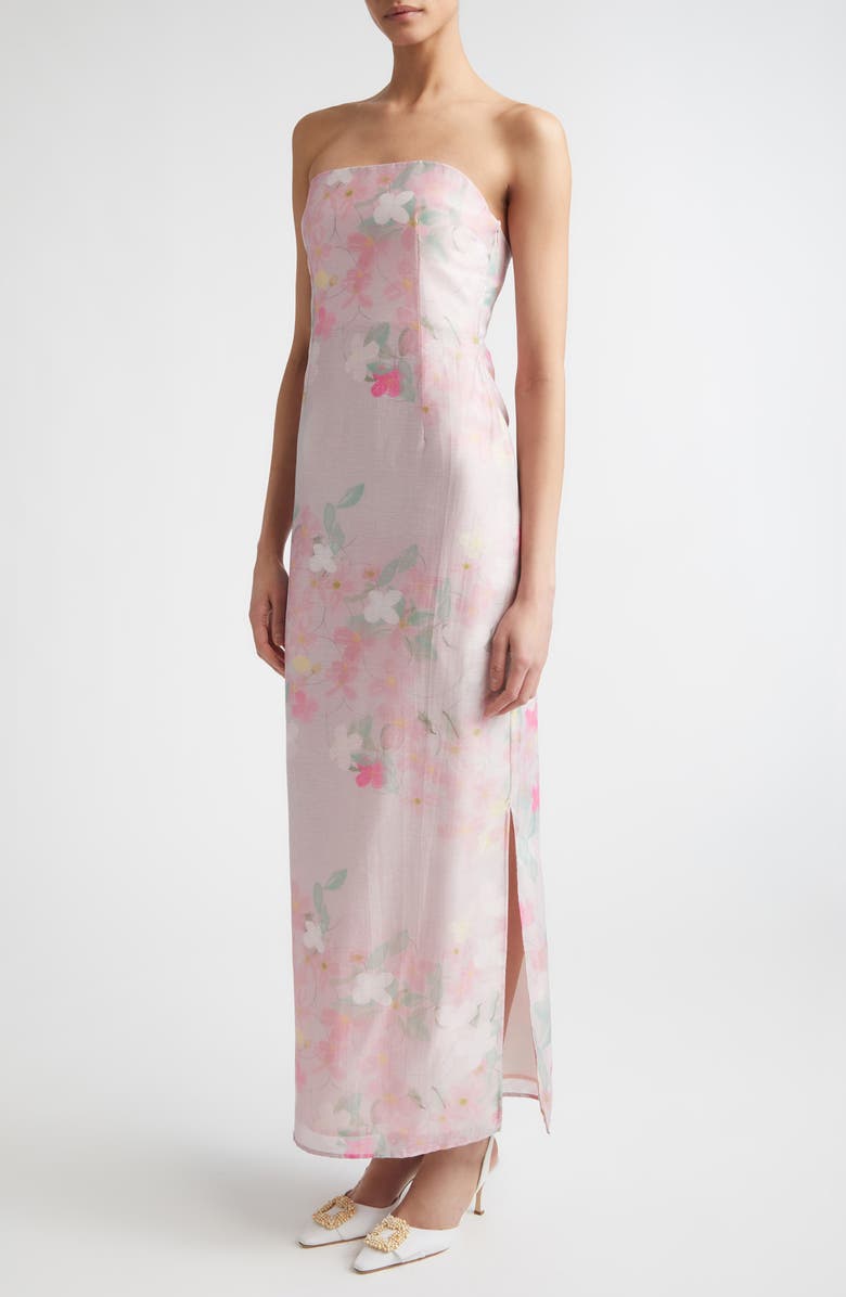 BERNADETTE Elora Clematis Print Strapless Dress, Alternate, color, Clematis Montana - Pink