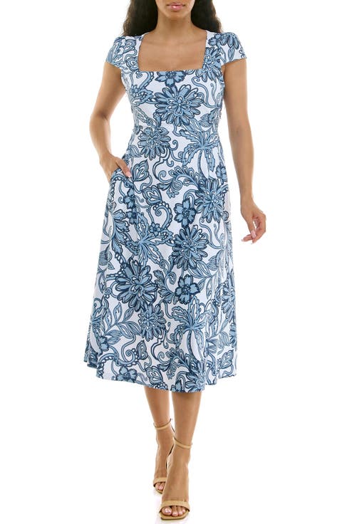 Floral Cap Sleeve Fit & Flare Dress