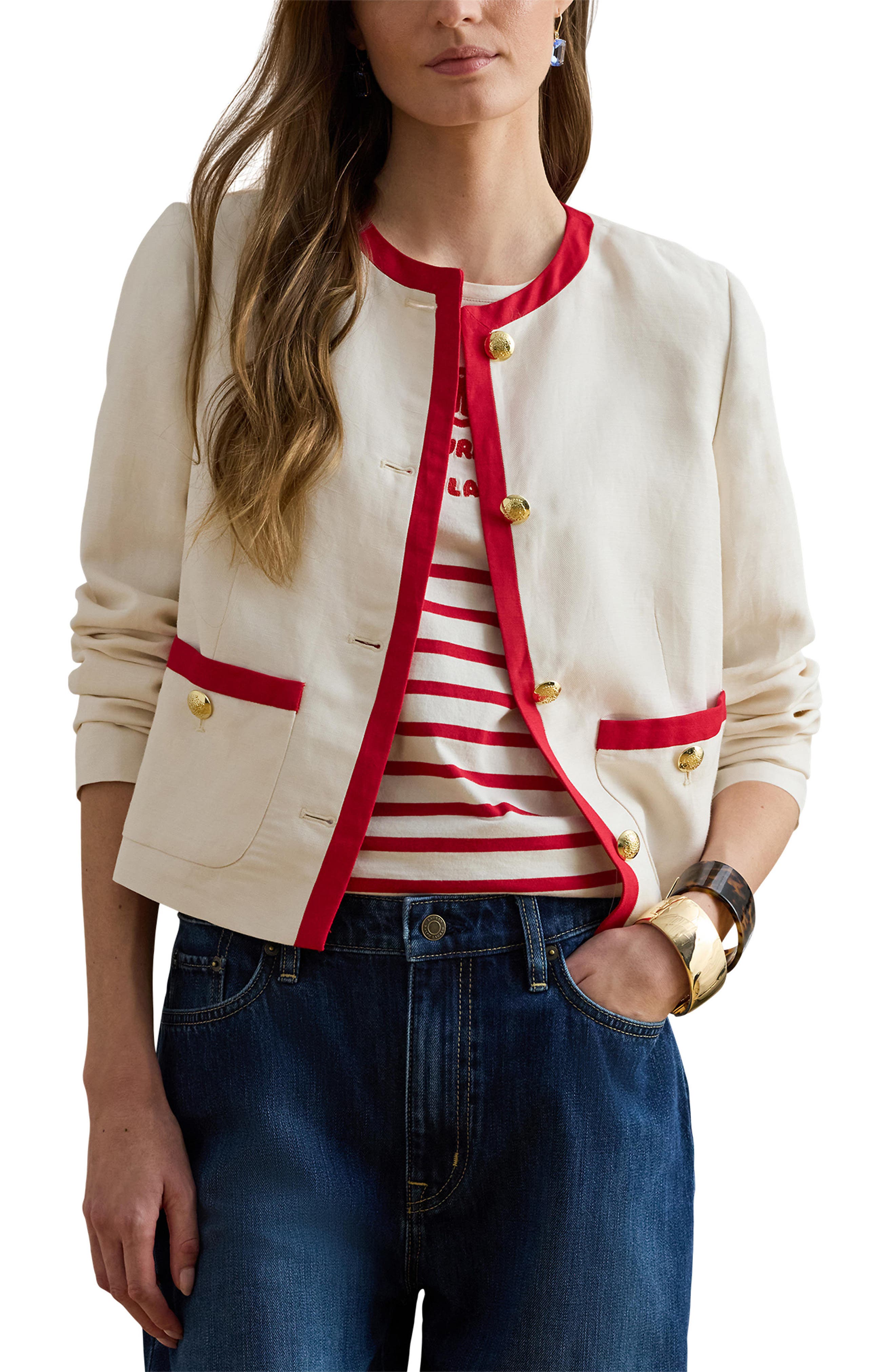 Two-Tone Linen Blend Twill Jacket (Women) | Nordstrom