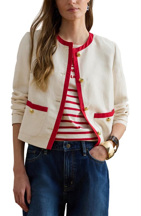 Two-Tone Linen Blend Twill Jacket