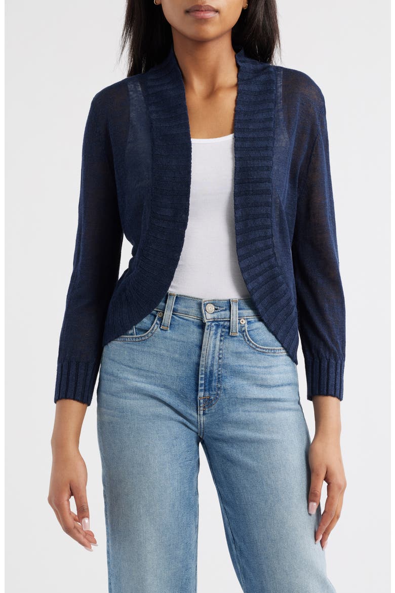 Linen Blend Bolero Cardigan, Main, color, DARK INDIGO