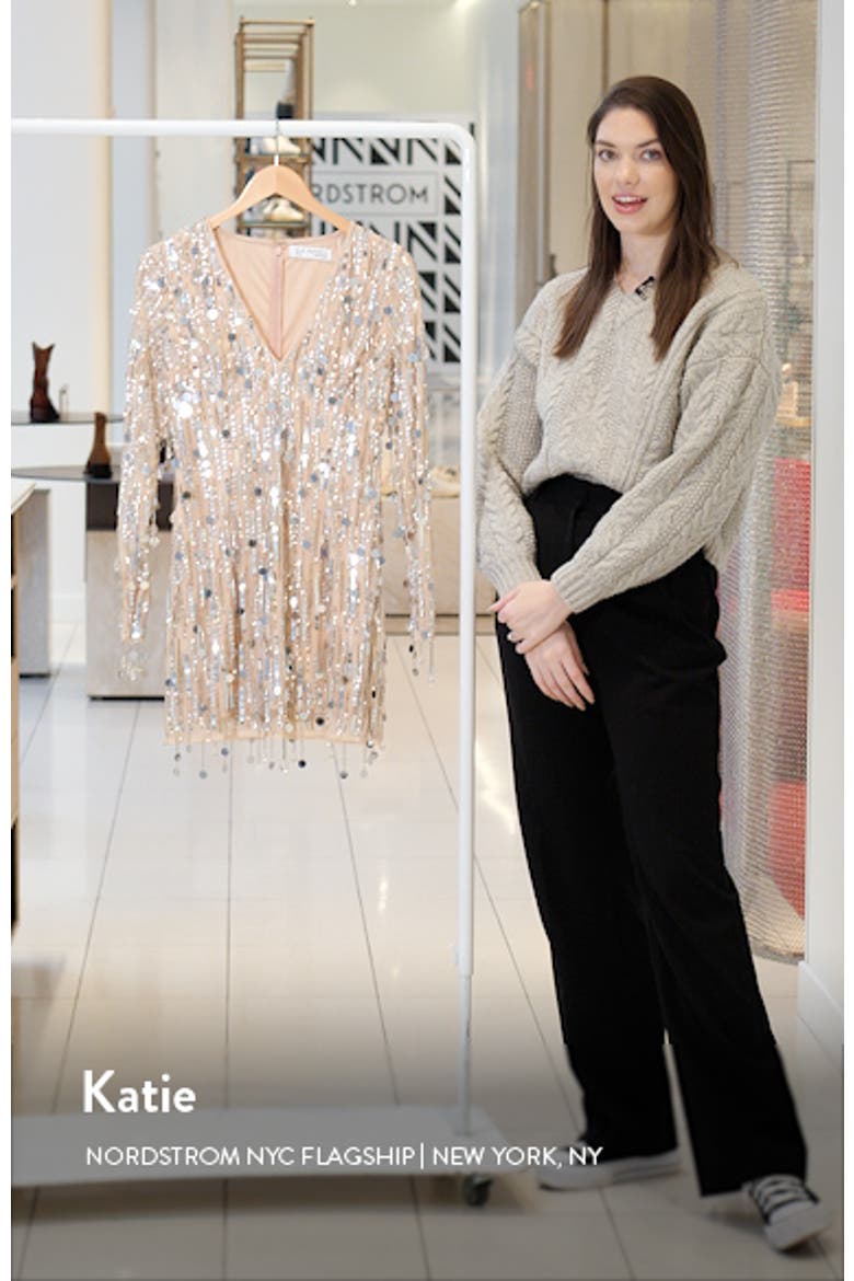 Beaded Fringe Detail Dress with Plunging Neckline and Long Sleeves video
