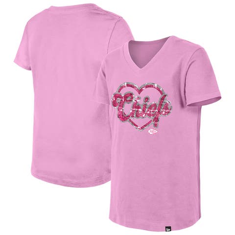 Girls Youth New Era Pink Kansas City Chiefs Flip Sequins V-Neck T-Shirt