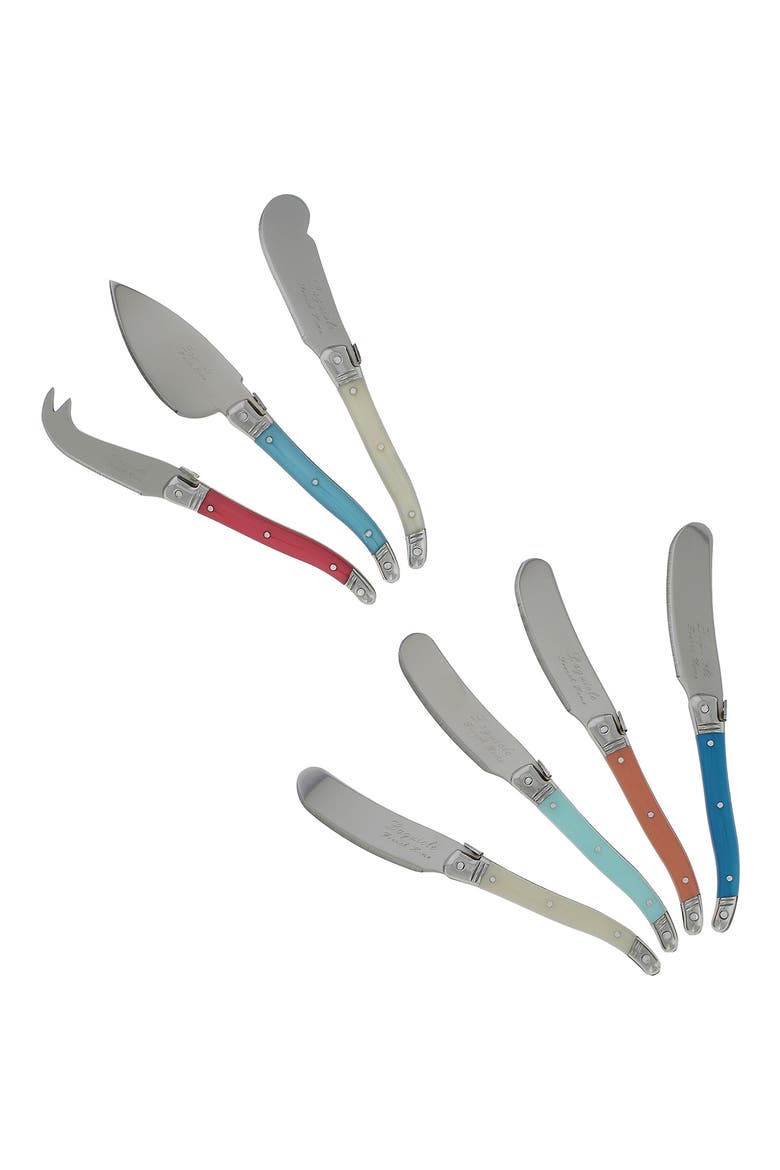 7-Piece Laguiole Cheese Knives Set, Main, color, CORAL AND TURQUOISE AND IVORY