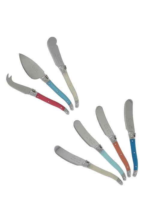 7 Piece Laguiole Cream, Coral and Turquoise Cheese Knife and Spreader Set