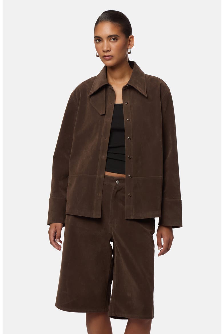 Ren Faux Suede Overshirt, Alternate, color, DARK BROWN