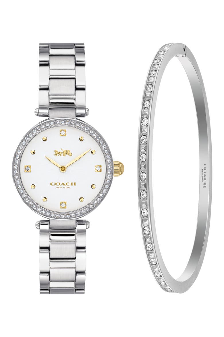 Park Crystal Bracelet Watch, 26mm and Bangle Bracelet, Main, color, SILVER