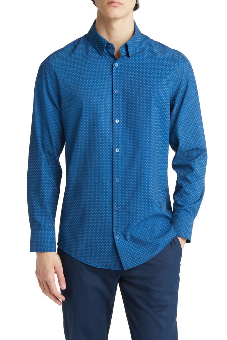 Leeward Star Print Button-Up Performance Shirt, Main, color, SET SAIL IPANEMA STAR PRINT