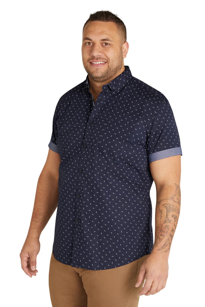 Benson Arrow Print Stretch Short Sleeve Button-Down Shirt, Alternate, color, NAVY