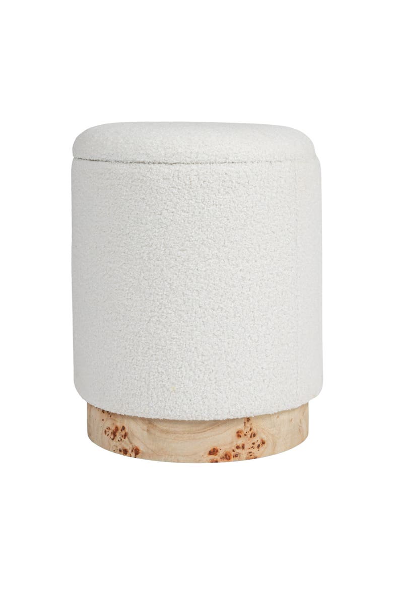 Round Boucle Upholstered Storage Stool with Removeable Lid, Cream, Alternate, color, Cream