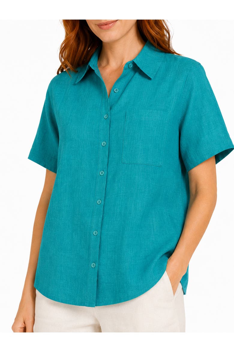 Short Sleeve Linen Blend Shirt, Alternate, color, Sea Green