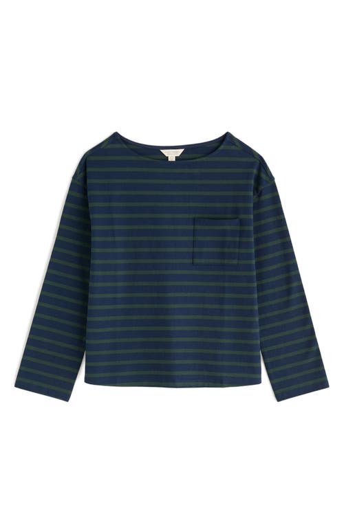 Seasalt Cornwall Beach Stripe Organic Cotton Boat Neck Top In Blue