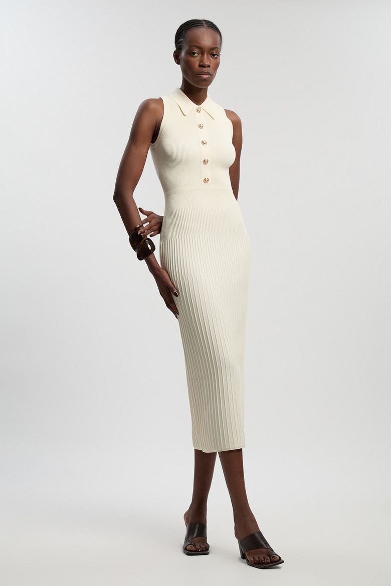 Rib Knit Collard Midi Dress, Main, color, Ivory