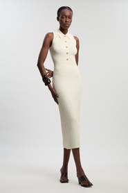 Karen Millen Rib Knit Collard Midi Dress