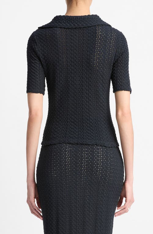 Vince Open-knit Cotton Polo Shirt In Blue