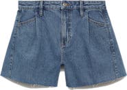 MANGO Raw Hem Pleated A-Line Denim Shorts