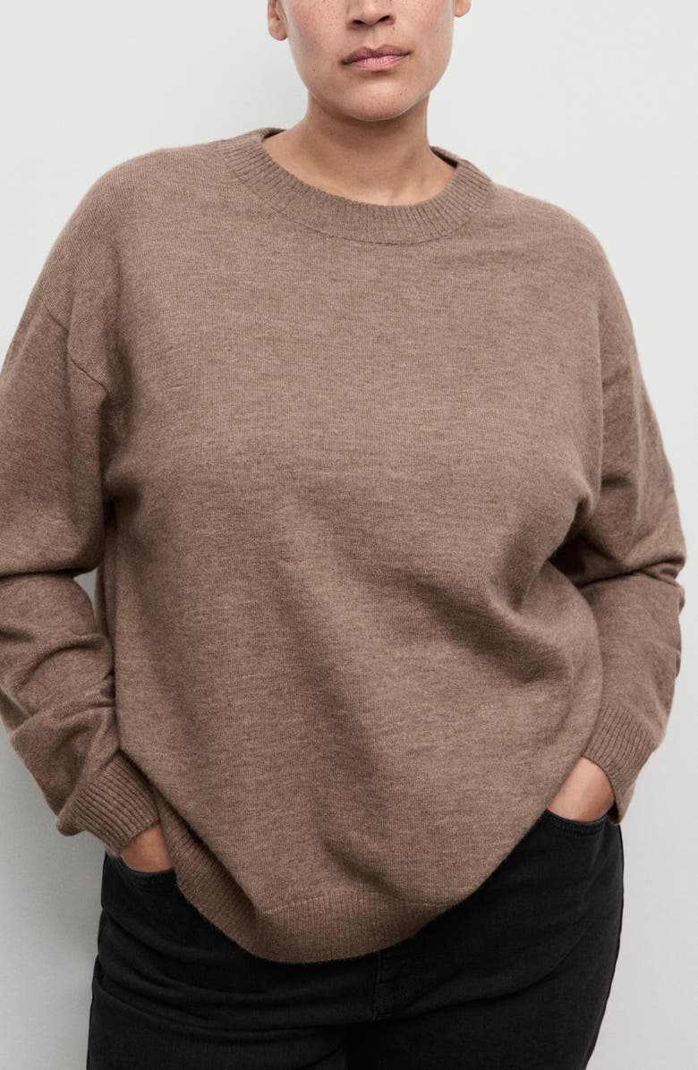 MANGO Oversize Crewneck Sweater, Alternate, color, Medium Brown