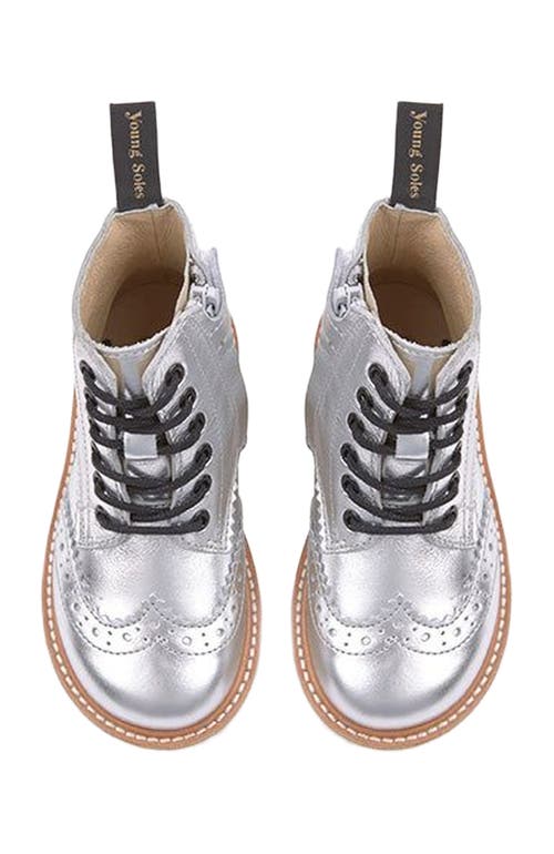 Young Soles Sidney Brogue Boot In Silver