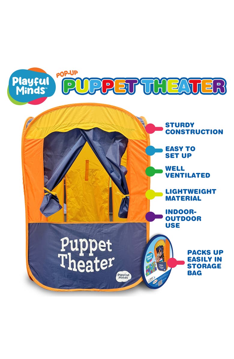 Playful Minds 42 Inch Pop Up Puppet Theater. Orange & Blue, Alternate, color, Multicolored