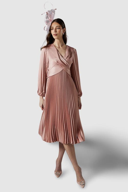 Coast Petite Pleat Skirt Midi Dress In Pink