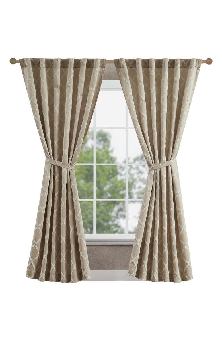 Jessica Simpson Lynee Geometric Satin Jacquard Blackout Curtains - 52" x 96", Main, color, Beige