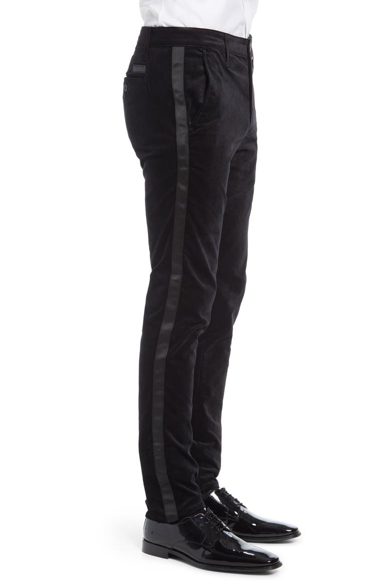 Jamison Tuxedo Stripe Velvet Trousers, Alternate, color, PURE BLACK