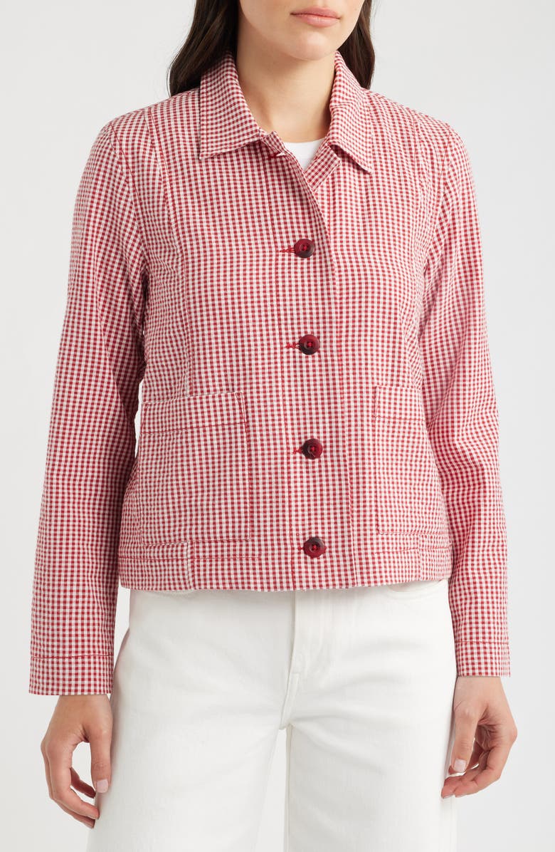 Seasalt Cornwall Carnon Downs Gingham Organic Cotton Chore Jacket, Alternate, color, Gingham Scarlet