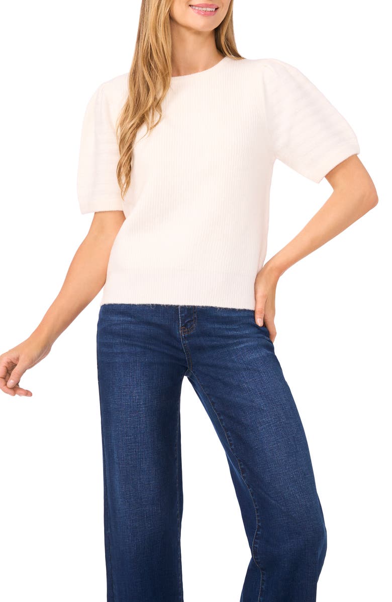 CeCe Bow Accent Puff Sleeve Sweater, Main, color,