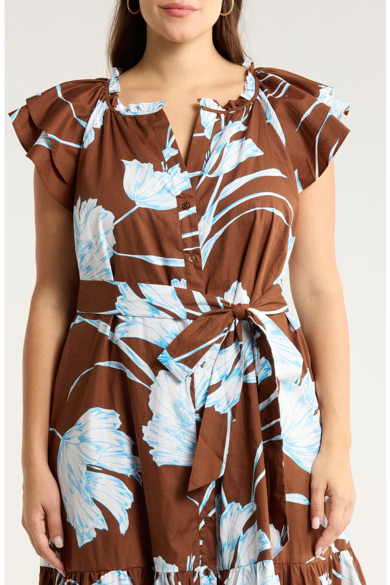 Zico Floral Print Midi Dress, Alternate, color, BROWN WHITE