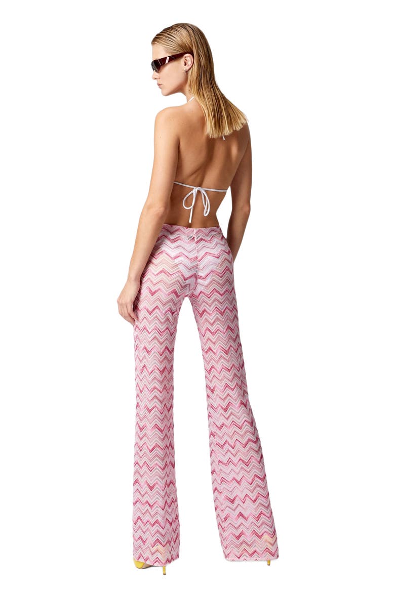 Flare Trousers In Slub Zigzag Viscose Blend, Alternate, color, White &  Pink