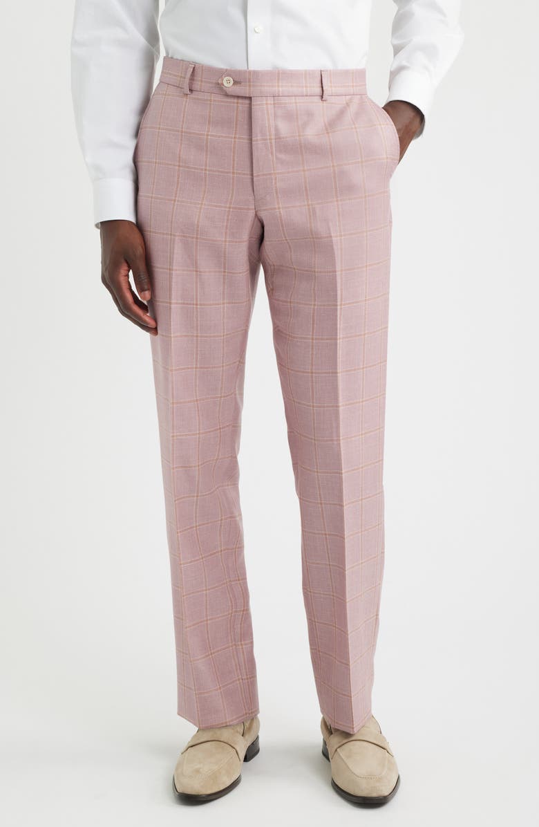 Berle Flat Front Check Wool & Linen Blend Dress Pants, Main, color, Pink