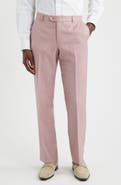 Berle Flat Front Check Wool & Linen Blend Dress Pants