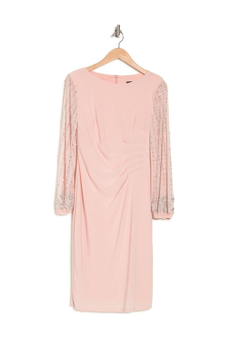 Beaded Long Sleeve Sheath Dress, Alternate, color, BLUSH