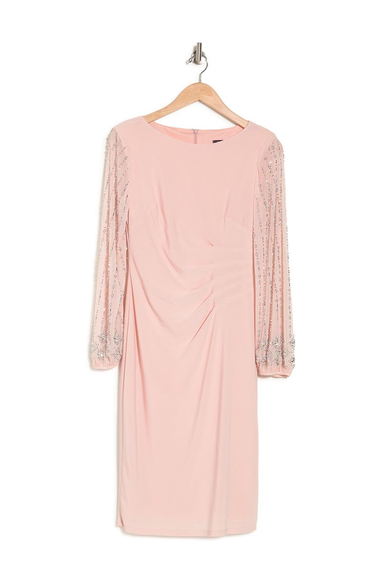 Marina Beaded Long Sleeve Sheath Dress, Alternate, color, Blush