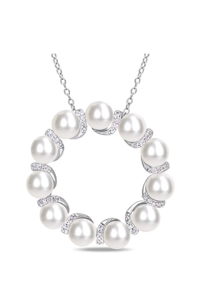 Julianna B. Cultured Pearl & Diamond Circle Necklace, Main, color, Pearl