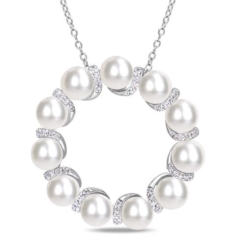 Cultured Pearl & Diamond Circle Necklace