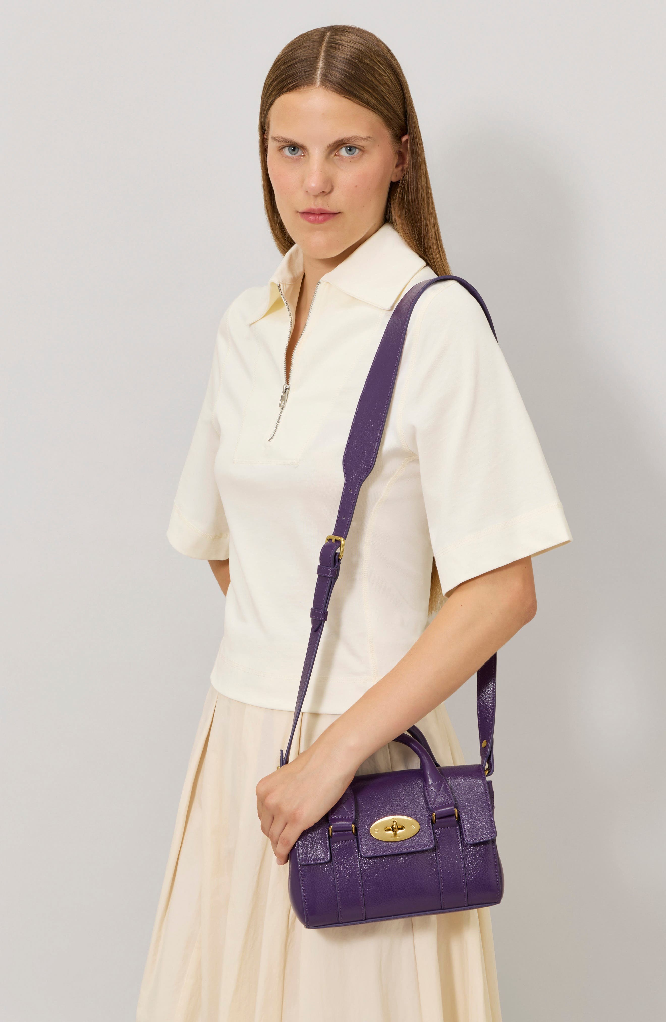 Mini Bayswater High Shine Leather Handbag, Alternate, color, AMETHYST