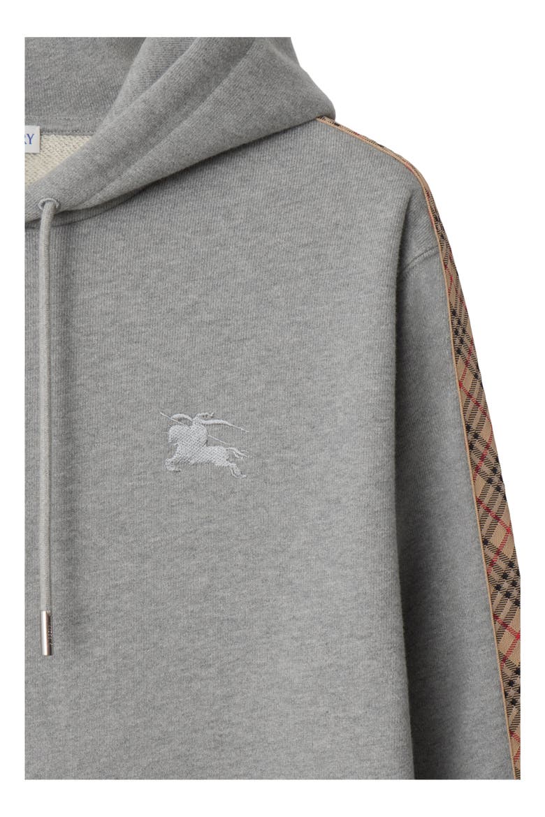 Check Trim Cotton Hoodie, Alternate, color, Pale grey melange