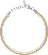 Argento Vivo Sterling Silver Two-Tone Flat Snake Chain Bracelet